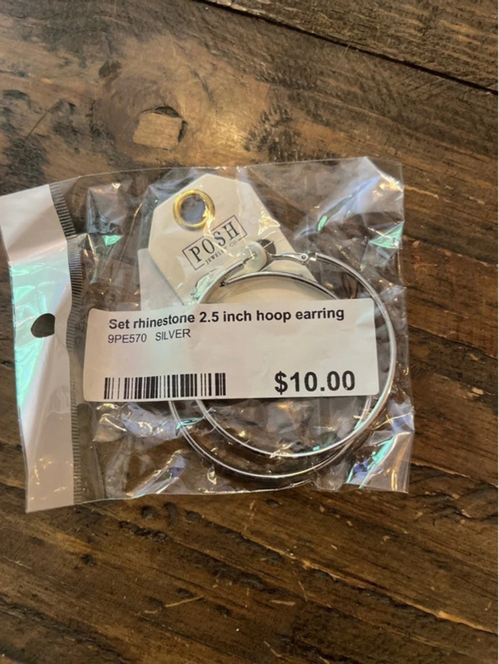 Posh Jewelry Co. Silver Rhinestone Hoop Earrings (Missing 1 Stone)